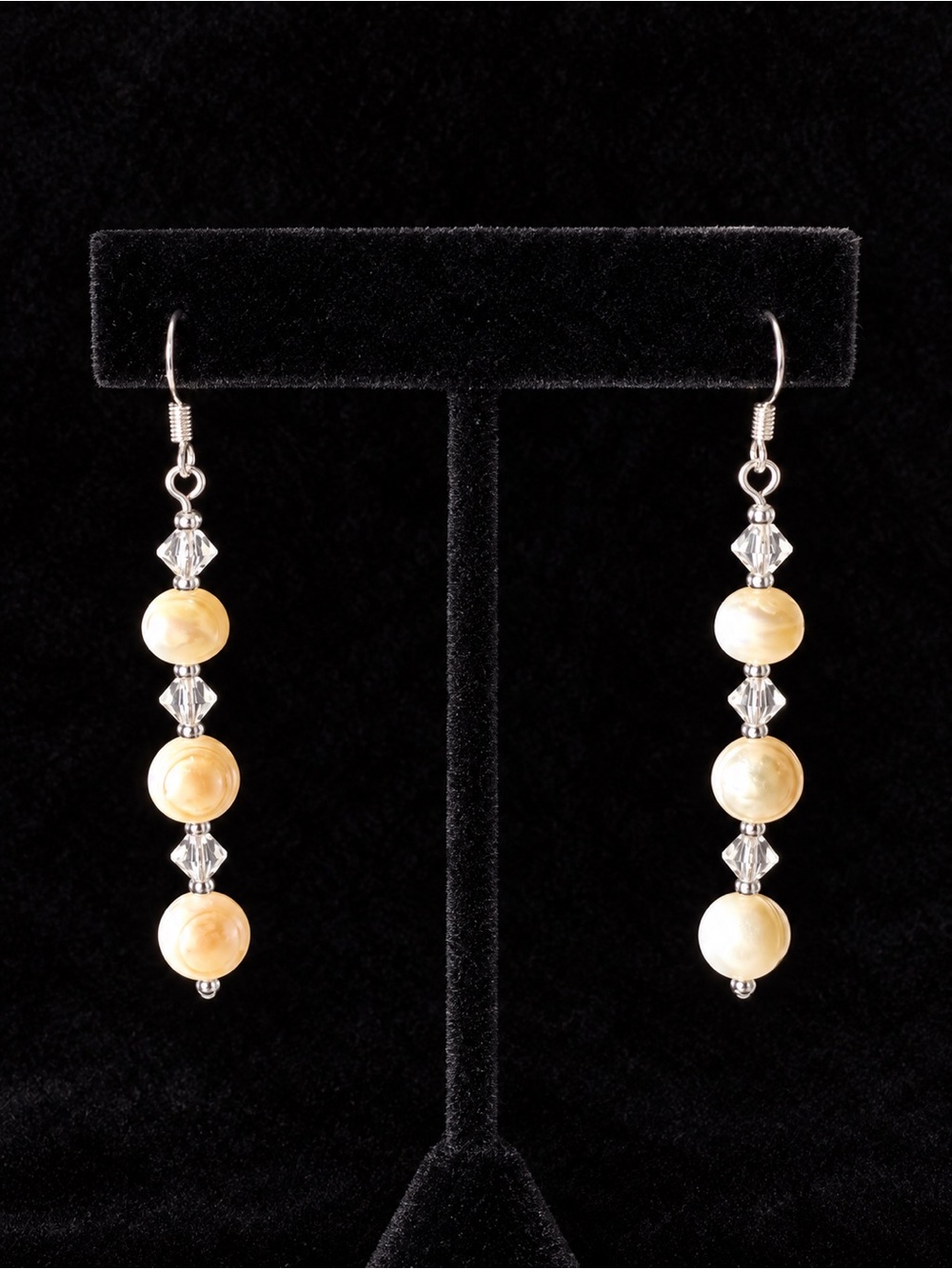 Handcrafted Cream Pearl Drop Earrings with Crystal Accents